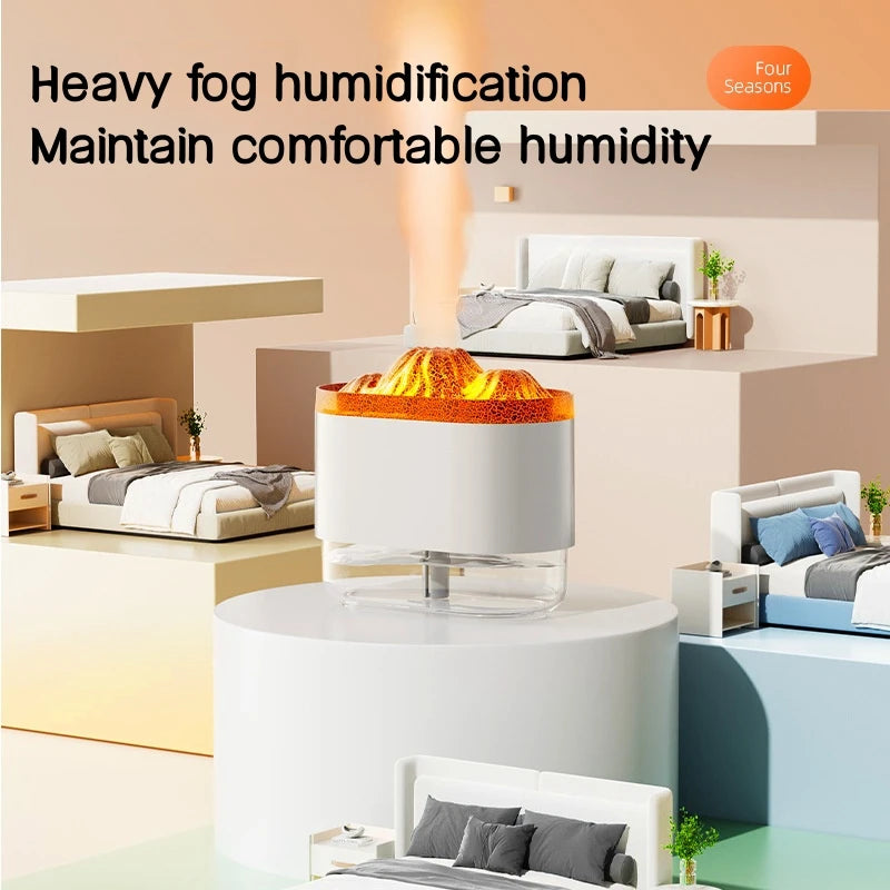 USB Volcano Air Humidifier Aromatherapy Diffuser with Ambient Light 300ML Ultrasonic Mist Maker Quiet Sprayer for Bedroom Office