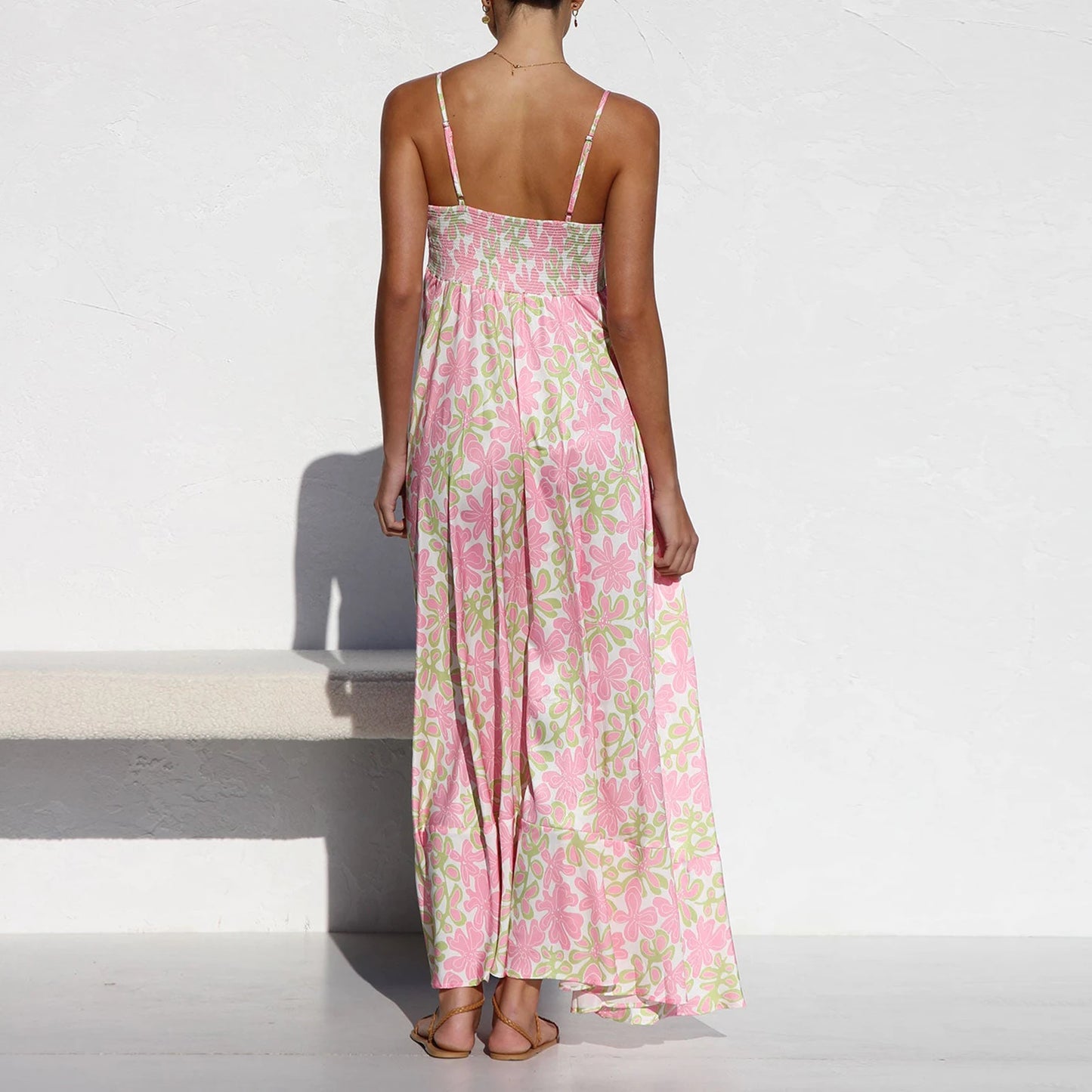 Women Sun Long Dress Swing Dress Slip Dress Spaghetti Straps Floral Backless Dresses Summer Lady Elegant Holiday Outfits by DERILUJA LLC