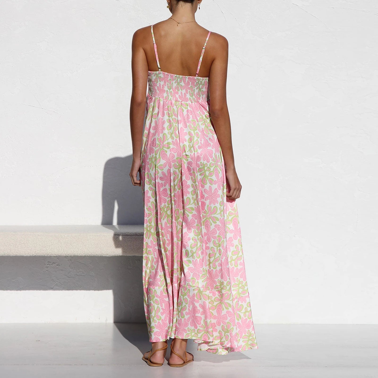 Women Sun Long Dress Swing Dress Slip Dress Spaghetti Straps Floral Backless Dresses Summer Lady Elegant Holiday Outfits by DERILUJA LLC