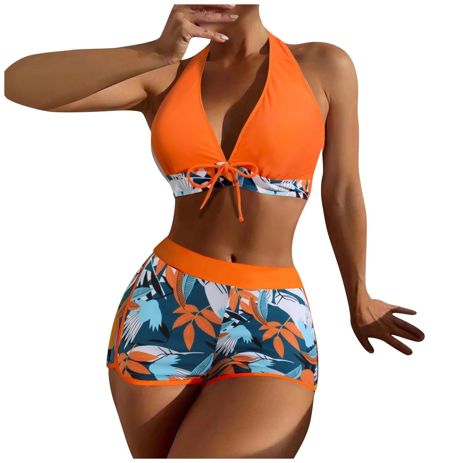 Women's Paneled Printed Swimsuit Ladies Fashion High Waist Swimsuit Two-Piece Set V-Neck Bathing Suits Female by DERILUJA LLC