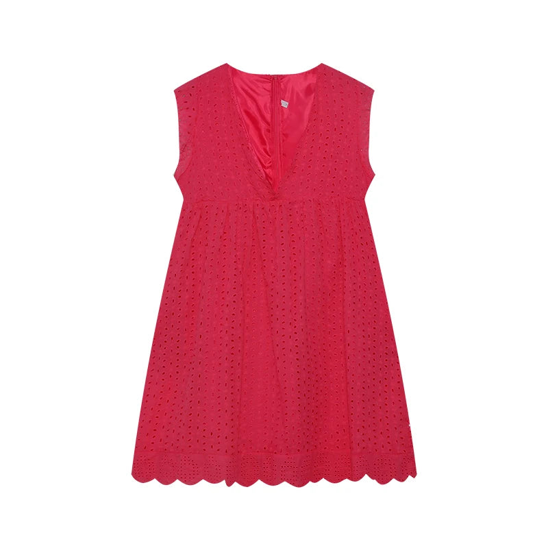 2026 Lace Jacquard Hollowed out V-neck Dress with Pocket Lining Shorts New Women's Fashion Elegant Casual Dress by DERILUJA LLC