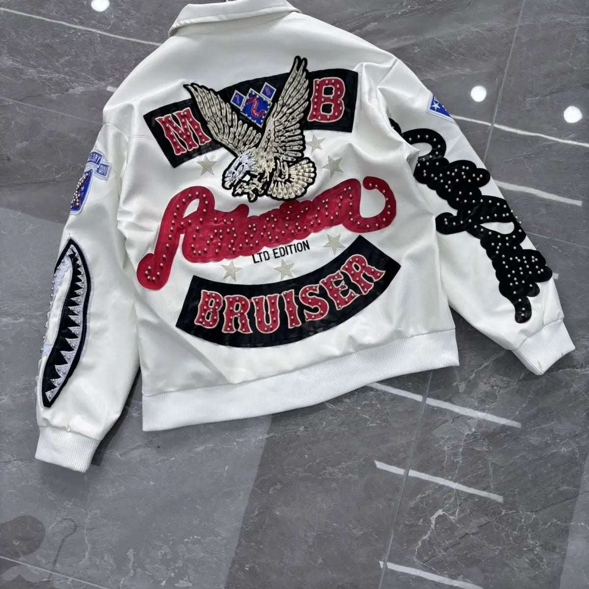 Heavy Industry Embroidery American Retro Motorcycle Coat Men's and Women's Stand Collar Flight Jacket Leather Jacket New Coat by DERILUJA LLC