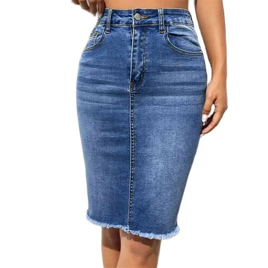Fashion High Waist Denim Skirt Women Tassel Decoration Hem Wrap Hip Half-body Dress Female Summer Daily Casual Trend Streetwear by DERILUJA LLC