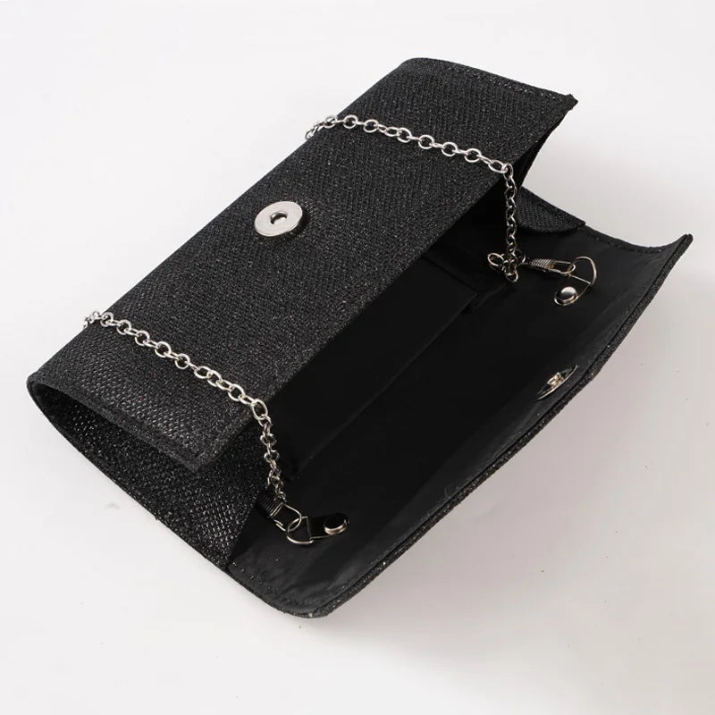 Glitter Envelope Handbag Women Silver Shiny Chain Shoulder Bag Ladies Mini Crossbody Flap Fashion Small Dress Day Clutch by DERILUJA LLC