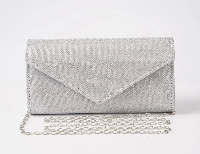 Glitter Envelope Handbag Women Silver Shiny Chain Shoulder Bag Ladies Mini Crossbody Flap Fashion Small Dress Day Clutch by DERILUJA LLC
