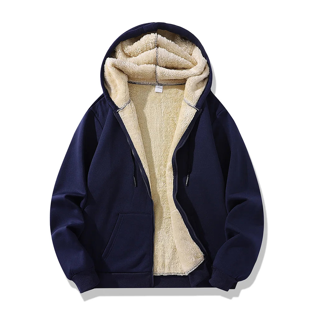Winter Lambswool Zipper Hoodies Thicken Warm Jackets Long Sleeve Sweatshirts Casual Sports Fleece Black Coats Hooded Men Coat To by Badon Shop LLC