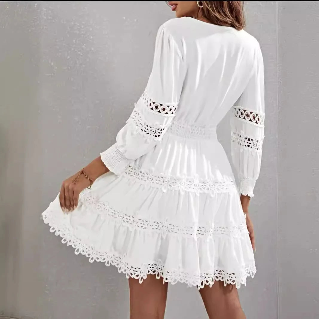 Mini Dress Women Spring Casual Elegant Vintage Patchwork Office Dresses For Women Robe by DERILUJA LLC