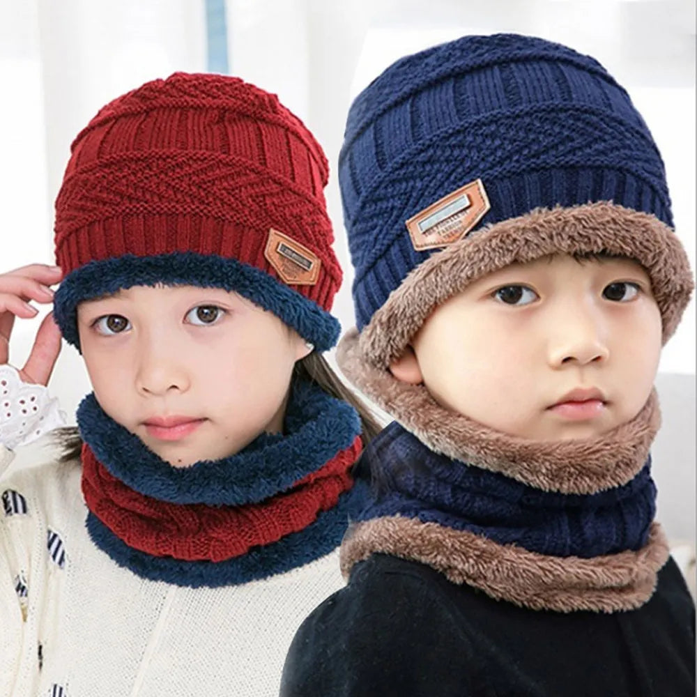 Kids Winter Beanie Hat Scarf Set Fleece Lined Hat Woolen Scarf Warm Knit Thick Hat For Boys And Girls  Hat Scarf Set