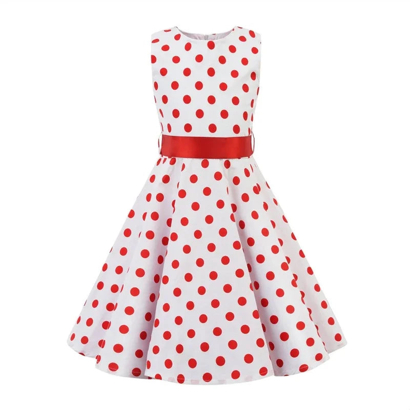 Polka Dot Vintage Kids 1950s Swing Dress Flower Floral Midi Dress Cotton Summer Dress Baby Girl by DERILUJA LLC