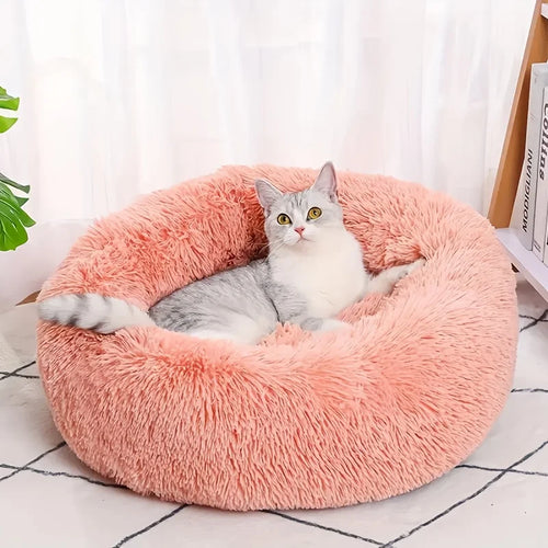 1PC comfortable striped plush pet bed, suitable for cats and dogs,warm,deep sleep round nest,filling,gray,soft,indoor by Badon Shop LLC