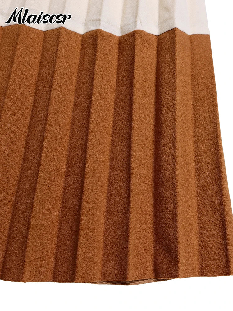 Elegant Long Sleeve Solid High Waist A Line Pleated Dress with Belt Women Office Lady Birthday Evening Vestidos by DERILUJA LLC