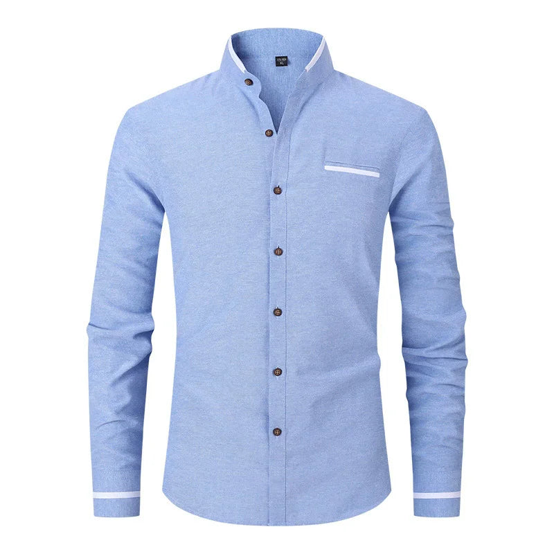 New Fashion Patchwork Long Sleeeve Casual Shirts Men Stand Collar Slim Fit Blouses High Quality Spirng Autumn Male Dress Shirt by DERILUJA LLC