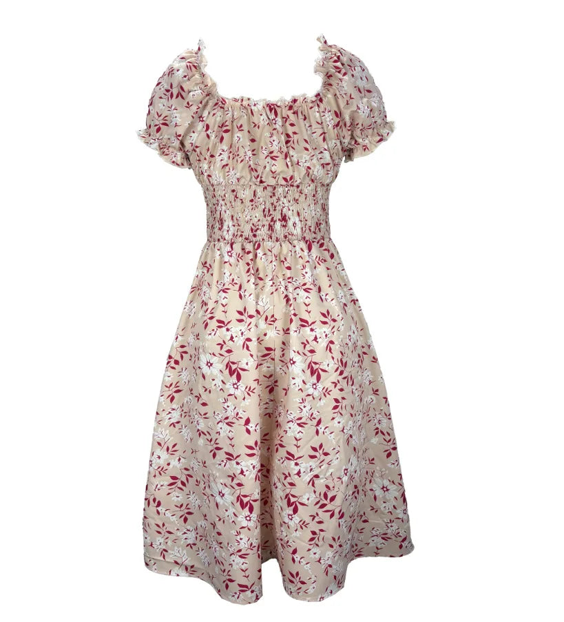 2026 Summer New Vintage Floral Bubble Sleeve French Dress by DERILUJA LLC