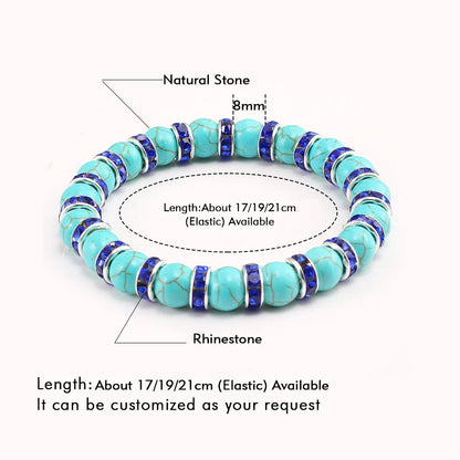 Blue Beaded Bracelet Charm Natural Stone Crystal Septa Stretch Women Bracelets & Bangles Fashion Yoga Jewelry Couple Gifts