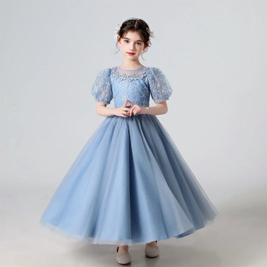 Girl Flower Dress Lace Embroidered Wedding Princess Dress Host Performance Costume Gown Christmas Party Evening Dresses by DERILUJA LLC