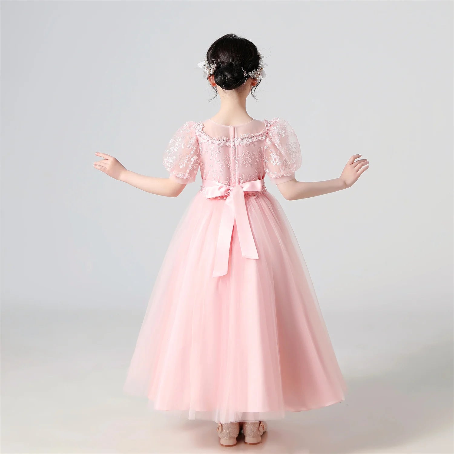 Girl Flower Dress Lace Embroidered Wedding Princess Dress Host Performance Costume Gown Christmas Party Evening Dresses by DERILUJA LLC