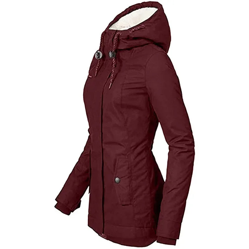 202 Hooded Women Splice Zipper Coats Loose Casual Pockets Parkas Regular Thick Full Sleeve Warm Solid Jackets Autumn Winter K2E