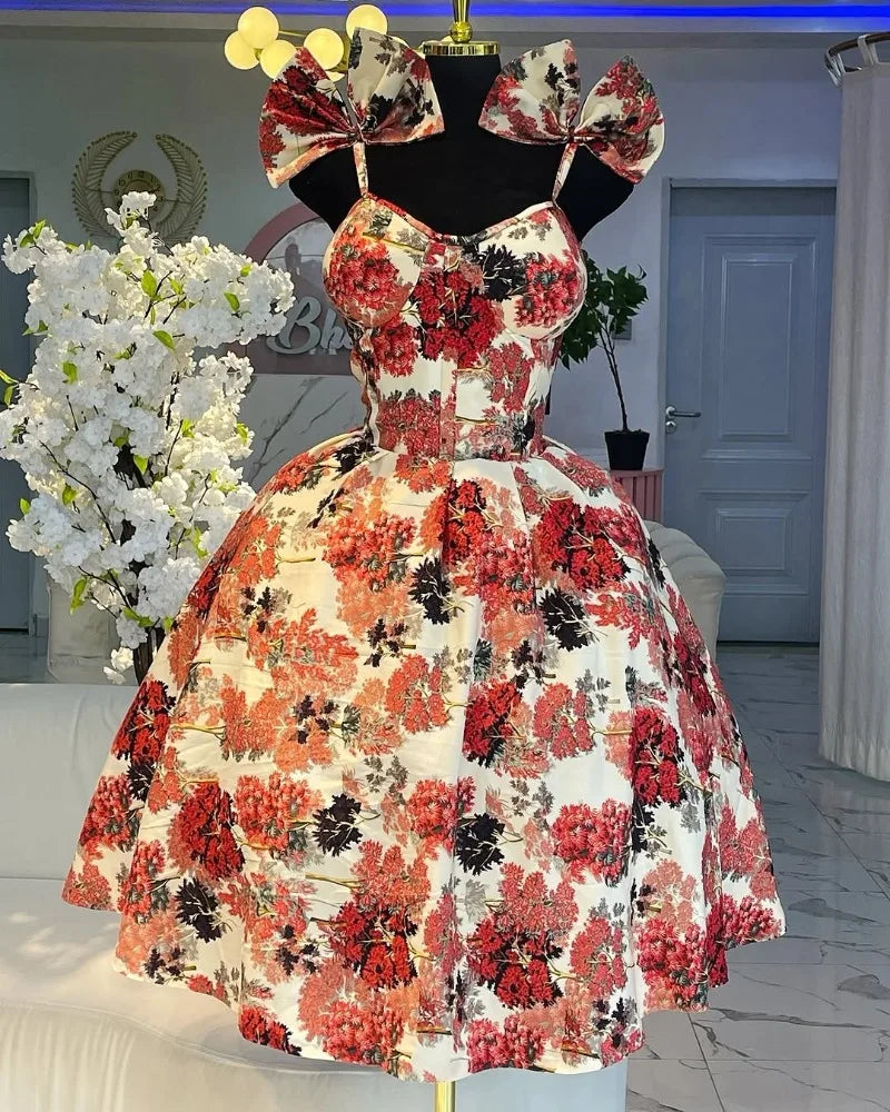 Elegant Floral Print A- Line Mini Dress with Bow Knot High Waist Slimming for Women Spring Season Fashion Casual Skirt by DERILUJA LLC