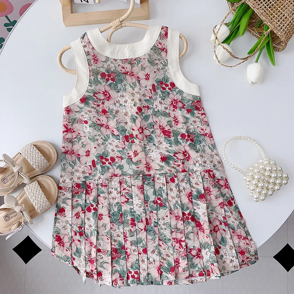 Summer Princess Party Dress Crew Neck Toddler Girls Sundress Kids Clothes by DERILUJA LLC