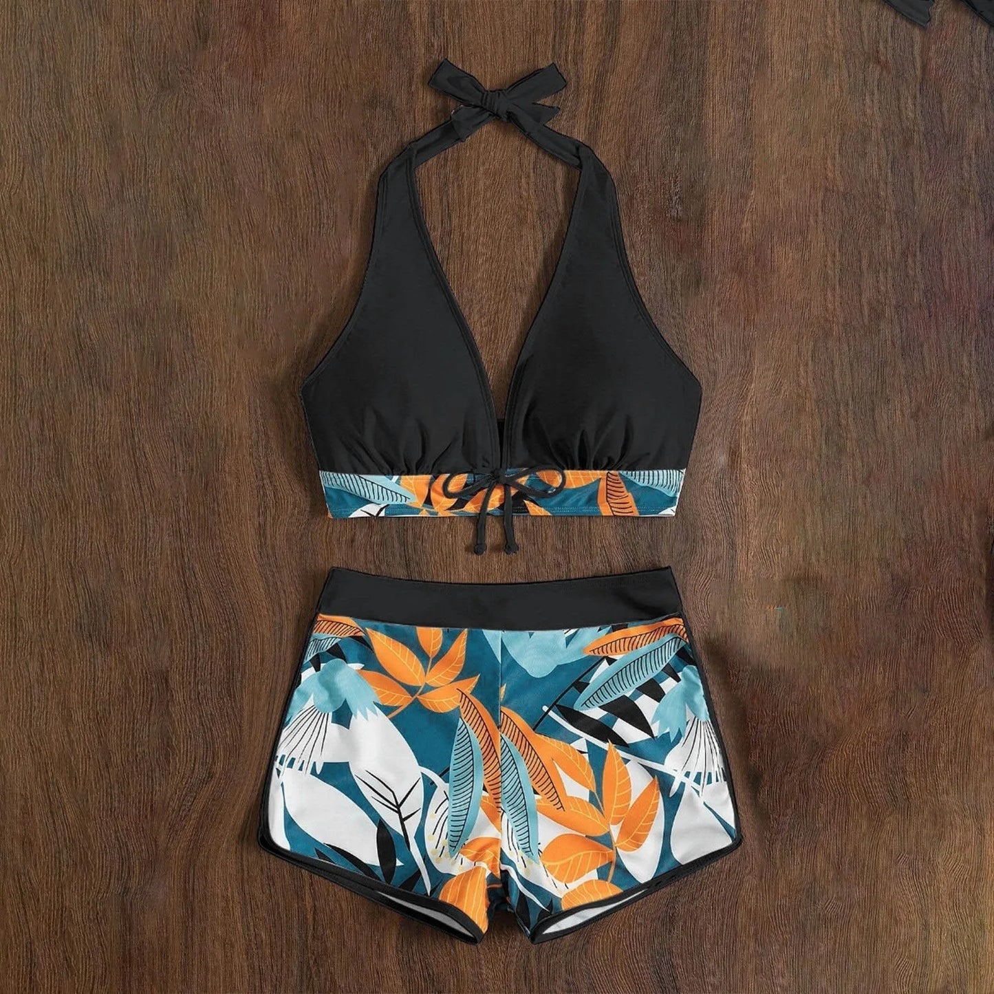 Women's Paneled Printed Swimsuit Ladies Fashion High Waist Swimsuit Two-Piece Set V-Neck Bathing Suits Female by DERILUJA LLC