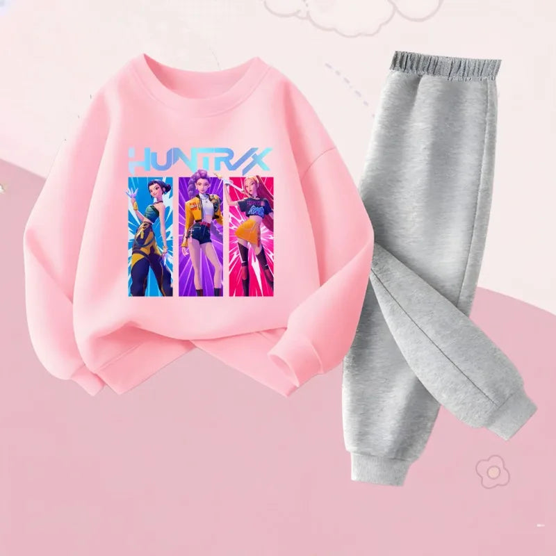 Girls Spring Autumn Cartoon Printed 2pcs Sets Children's Fashion Sweatshirts and Sweatpants Sets Baby Kids Casual Pullover Sets by DERILUJA LLC