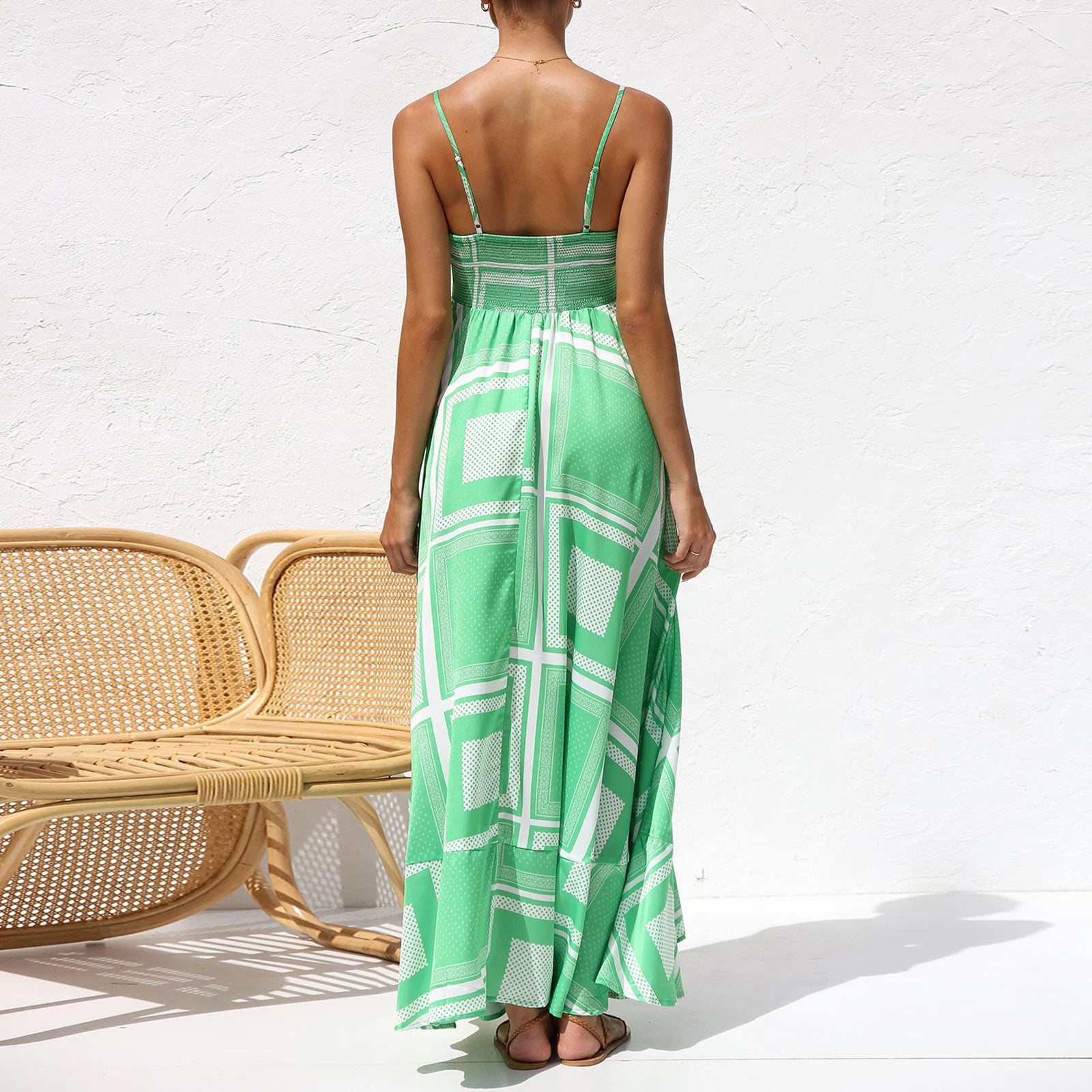 Women Sun Long Dress Swing Dress Slip Dress Spaghetti Straps Floral Backless Dresses Summer Lady Elegant Holiday Outfits by DERILUJA LLC