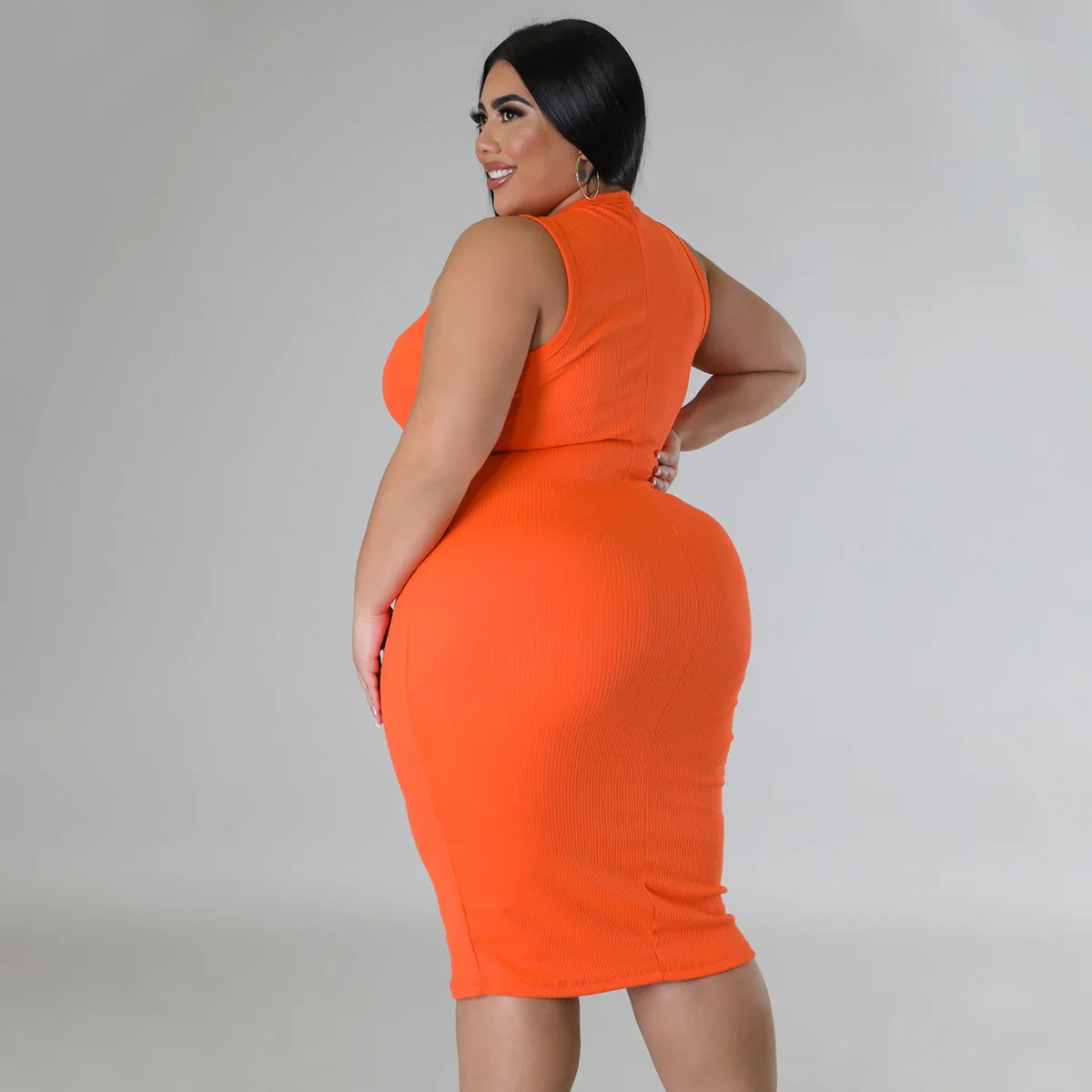 Women Plus size Fashion Sleeveless Knit Ribbed Bodycon Midi Tank Dress by DERILUJA LLC