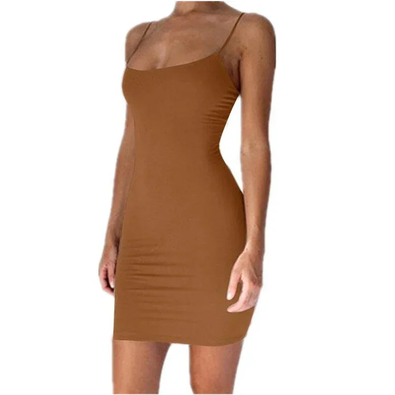 Summer Spaghetti Strap Mini Dress 2026 Women Bodycon Club Party Dresses Short Female Camisole Solid Black Sheath Sundress by DERILUJA LLC