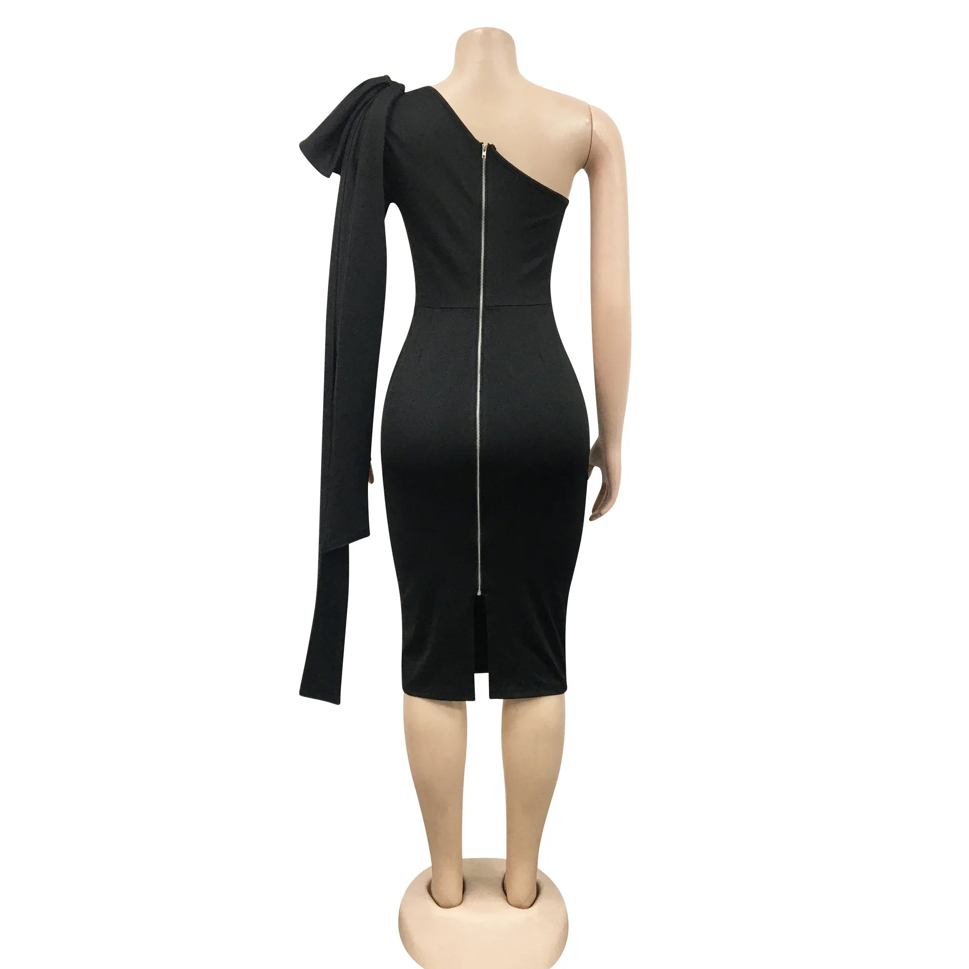 Women One Shoulder Skew Neck Bow Splicing One Long Sleeve Bodycon Midi Dress 2022 Sexy Party Prom Evenging Summer Dresses by DERILUJA LLC