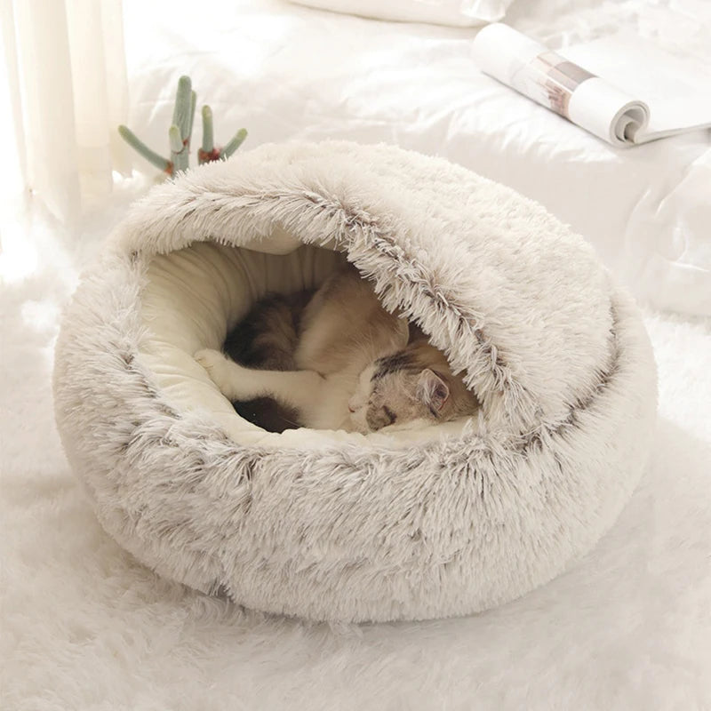 Soft Plush Pet Bed with Cover Round Cat Bed Pet Mattress Warm Cat Dog Sleeping Nest Cave for Small Dogs kitten by Badon Shop LLC
