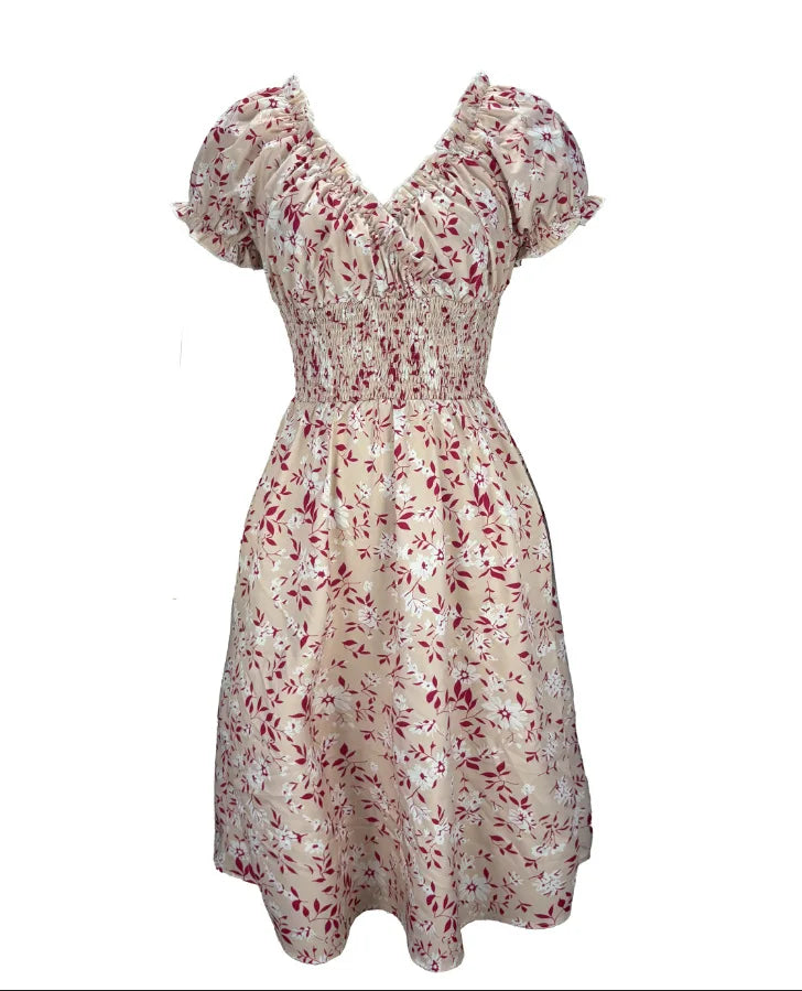 2026 Summer New Vintage Floral Bubble Sleeve French Dress by DERILUJA LLC