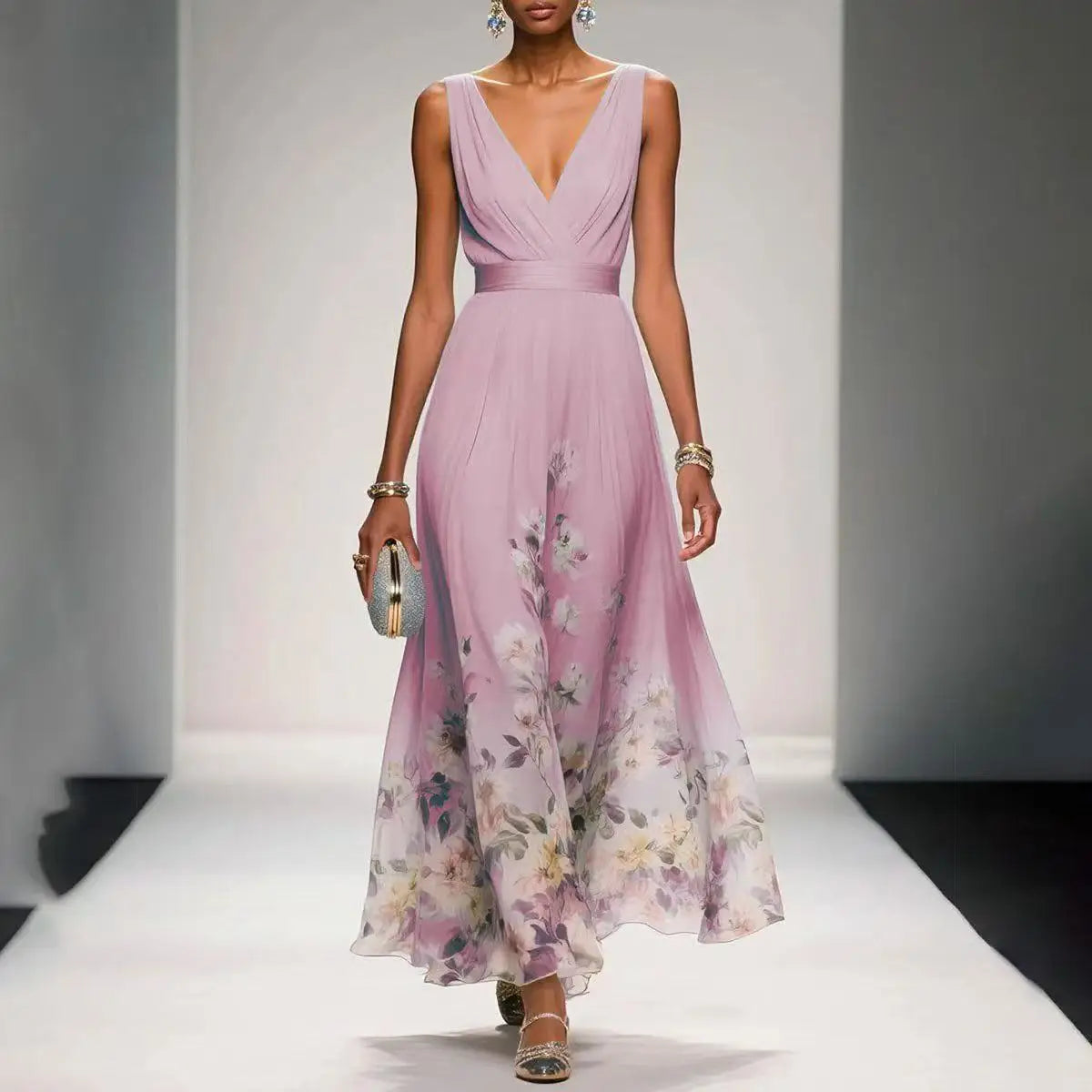 Womens Boho Halter Hollow Vacation Dresses Spring Floral Print High Waist A-Line Pleated Dress Summer Sleeveless Long Maxi Dress 2026 by DERILUJA LLC