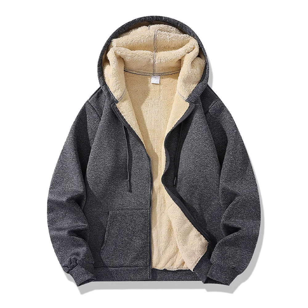 Winter Lambswool Zipper Hoodies Thicken Warm Jackets Long Sleeve Sweatshirts Casual Sports Fleece Black Coats Hooded Men Coat To by Badon Shop LLC
