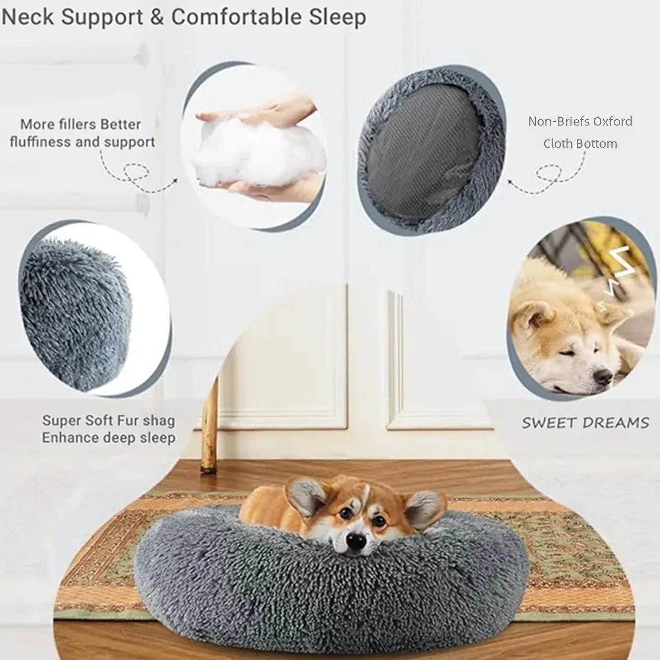 40-90cm Round Pet Bed for Large Dog Bed Super Soft Cat Bed Long Plush Dog House for Medium Dog House Winter Warm Sleeping by Badon Shop LLC