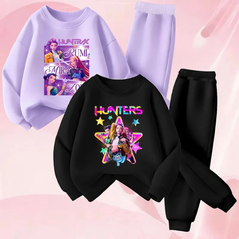 Girls Spring Autumn Cartoon Printed 2pcs Sets Children's Fashion Sweatshirts and Sweatpants Sets Baby Kids Casual Pullover Sets by DERILUJA LLC