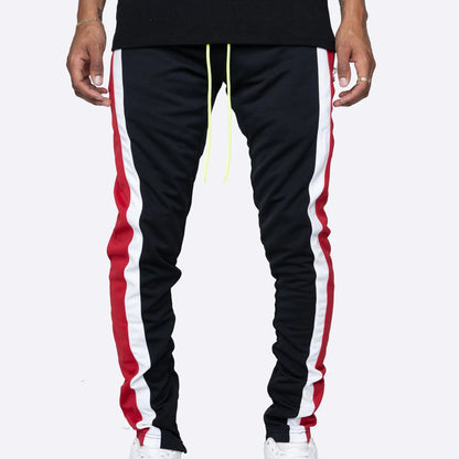 Spring Autumn Men Drawstring Zipper Pockets Sweatpants Sports Trousers Skinny Pants Contrast Color Men's Casual Loose Trousers