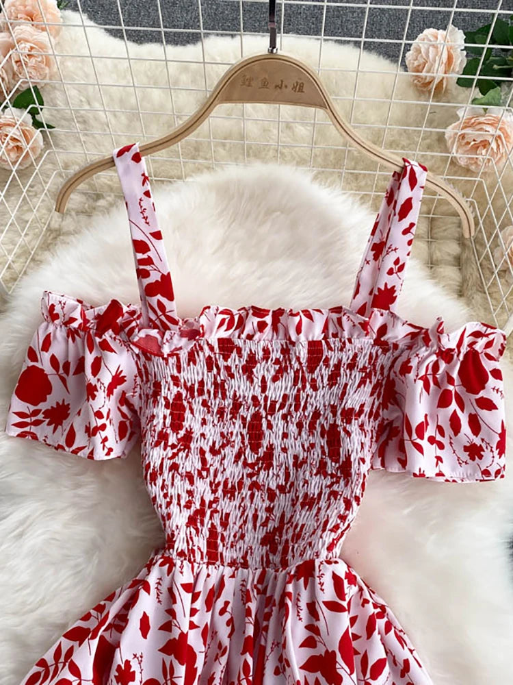 Summer 2026 Midi Dress Women Casual Off Shoulder Short Sleeve Vacation Beach Robe Female Clothing by DERILUJA LLC