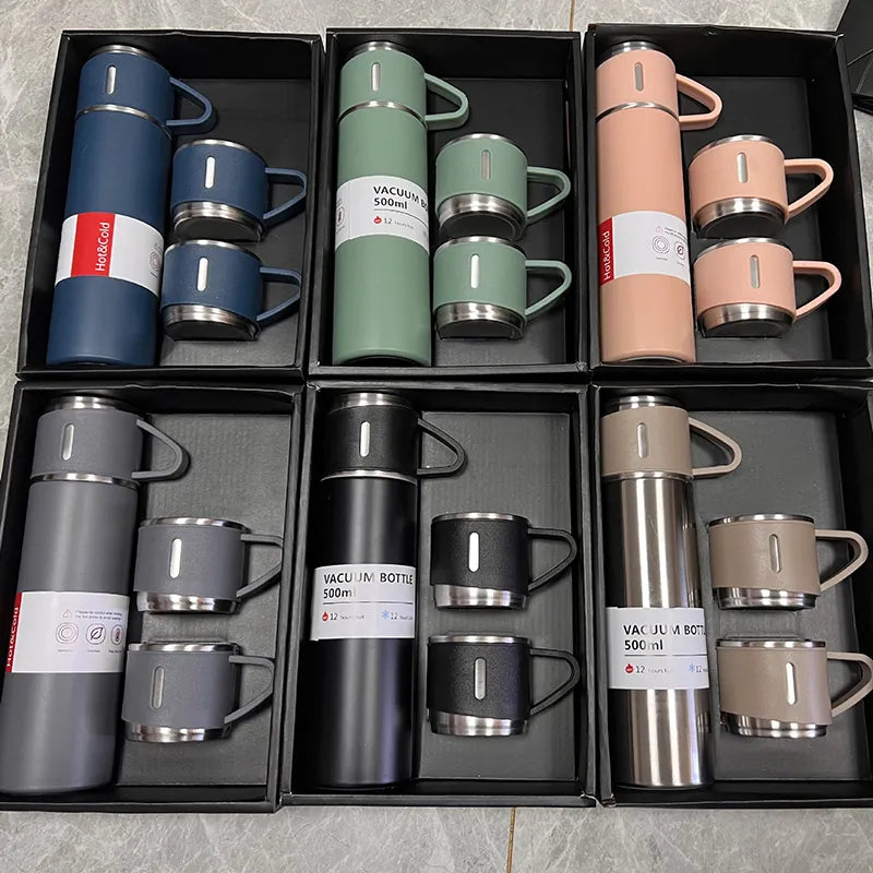 500ML Stainless Steel Vacuum Flask Gift Set Office Business Style Thermos Bottle Outdoor Hot Water Thermal Insulation Couple Cup