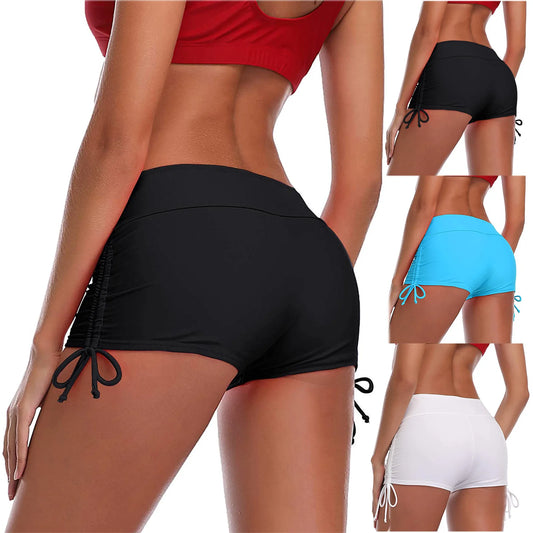 Adjustable Side Tie Swimming Trunks Female Shorts Middle Waist Push Size Women's Bikini Swimsuit Trending Bottom Swimwear