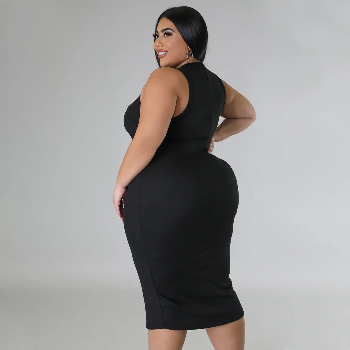 Women Plus size Fashion Sleeveless Knit Ribbed Bodycon Midi Tank Dress by DERILUJA LLC