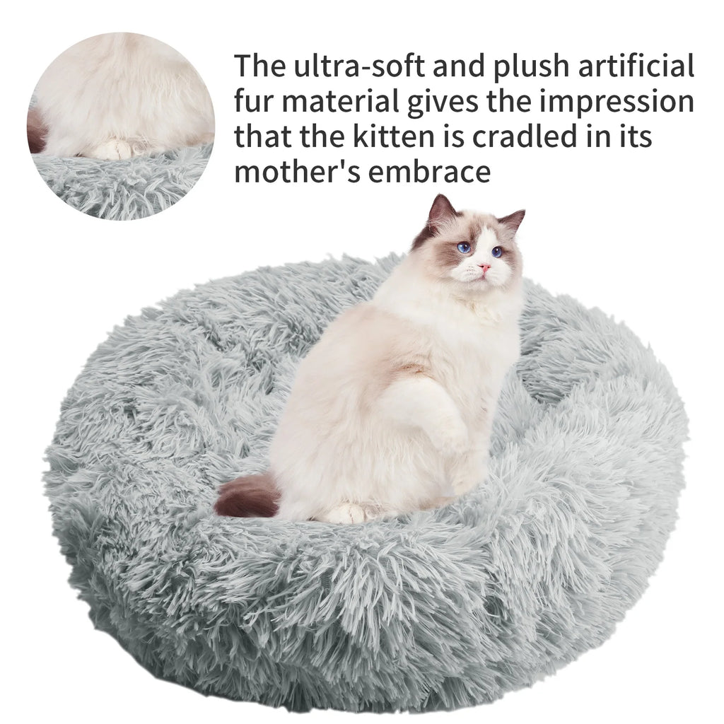 50cm Round Pet Bed Calming Dog & Cat Anti-Anxiety Donut Cuddler Round Cozy Ultra Kennel Washable Plush Cushion Winter Warm Sleep