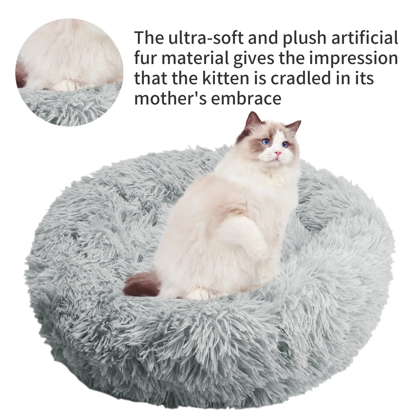 50cm Round Pet Bed Calming Dog & Cat Anti-Anxiety Donut Cuddler Round Cozy Ultra Kennel Washable Plush Cushion Winter Warm Sleep by Badon Shop LLC