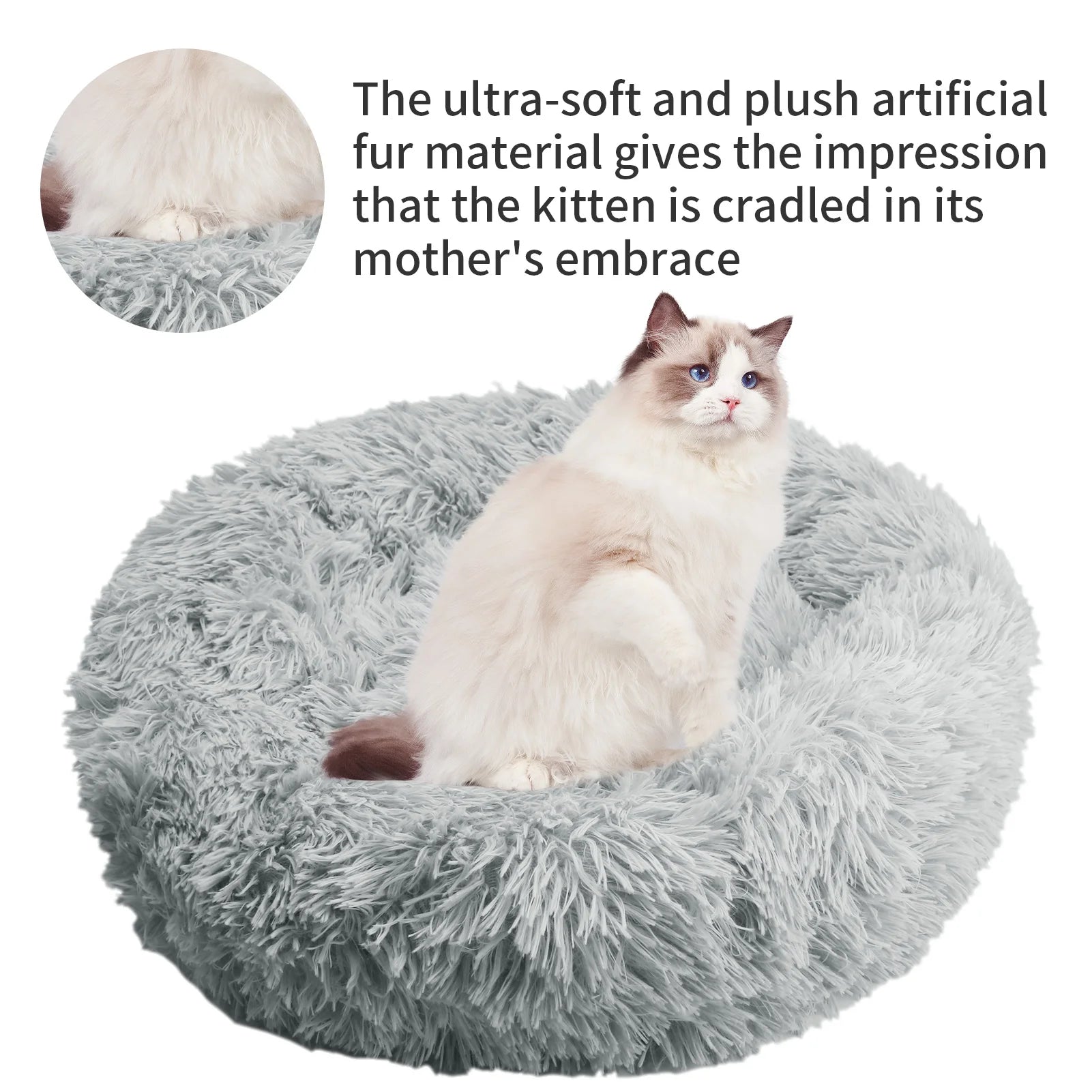 50cm Round Pet Bed Calming Dog & Cat Anti-Anxiety Donut Cuddler Round Cozy Ultra Kennel Washable Plush Cushion Winter Warm Sleep