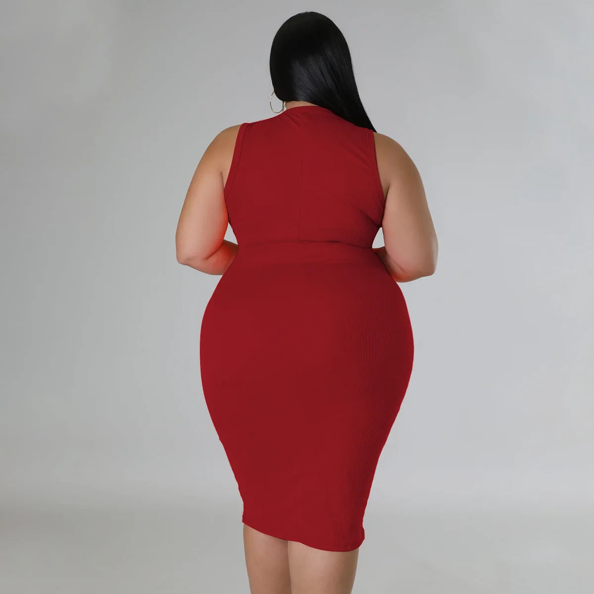 Women Plus size Fashion Sleeveless Knit Ribbed Bodycon Midi Tank Dress by DERILUJA LLC