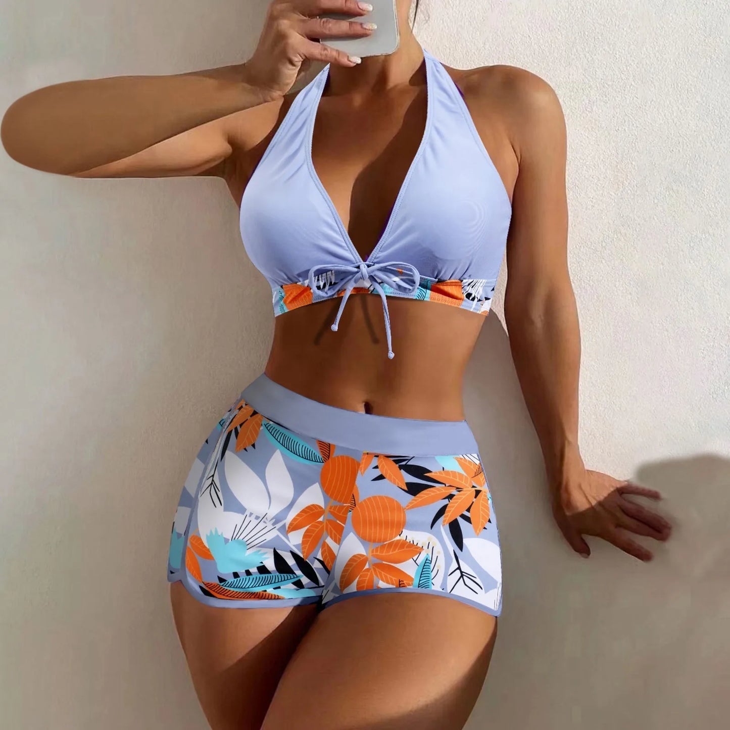 Women's Paneled Printed Swimsuit Ladies Fashion High Waist Swimsuit Two-Piece Set V-Neck Bathing Suits Female by DERILUJA LLC