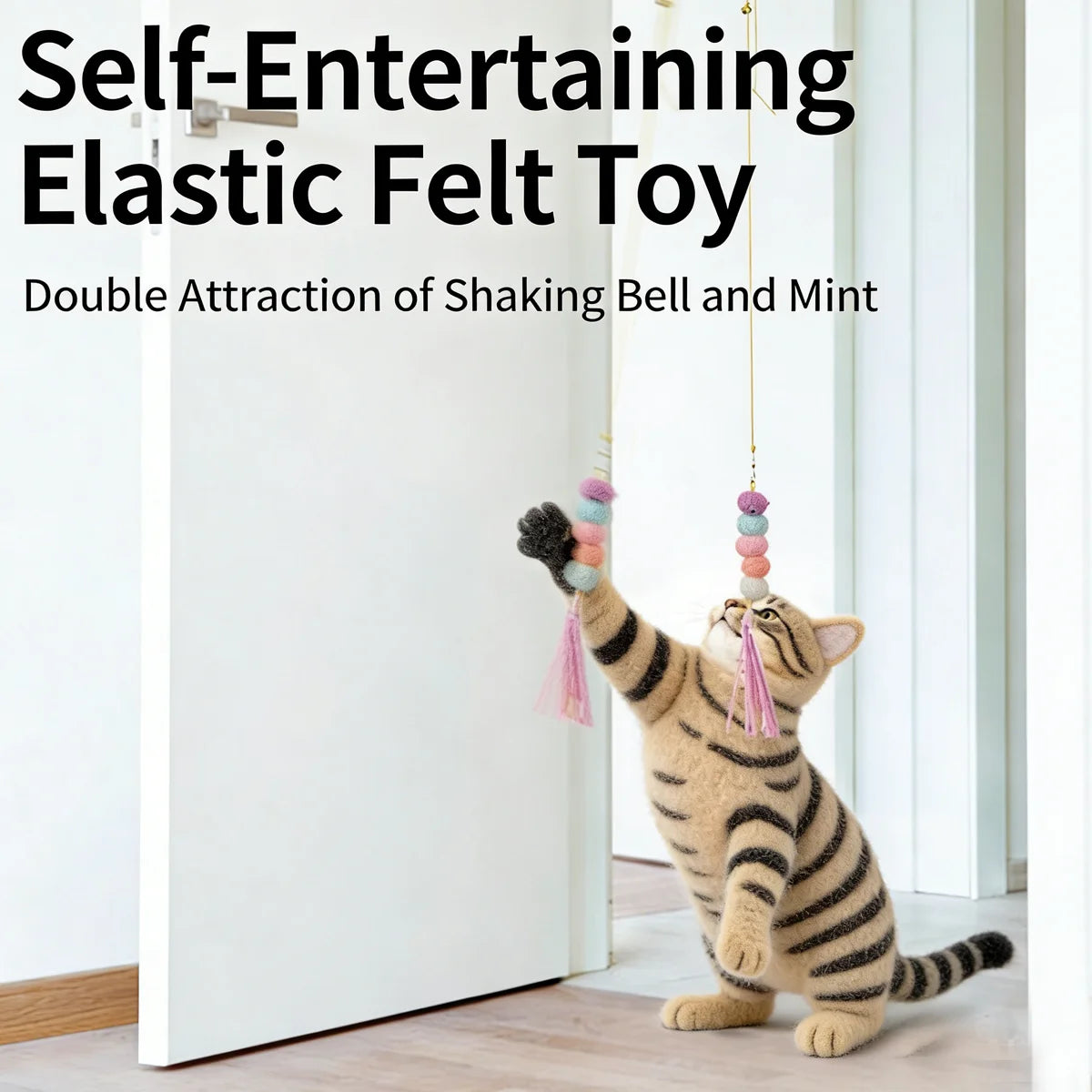 1 Pc New Cat Hanging Toy Door-Attached Stretchable Elastic Rope Self-Entertaining Cat Toy Cat Stalk by DERILUJA LLC