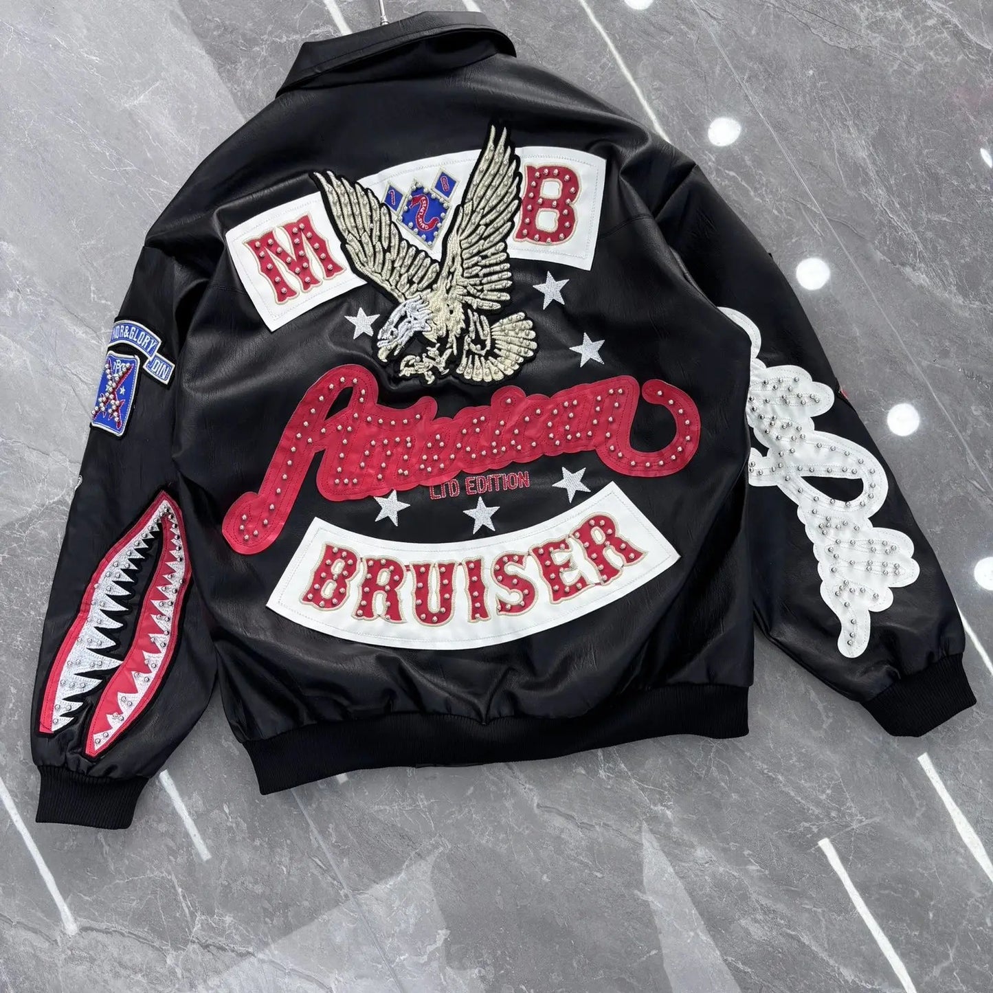 Heavy Industry Embroidery American Retro Motorcycle Coat Men's and Women's Stand Collar Flight Jacket Leather Jacket New Coat by DERILUJA LLC