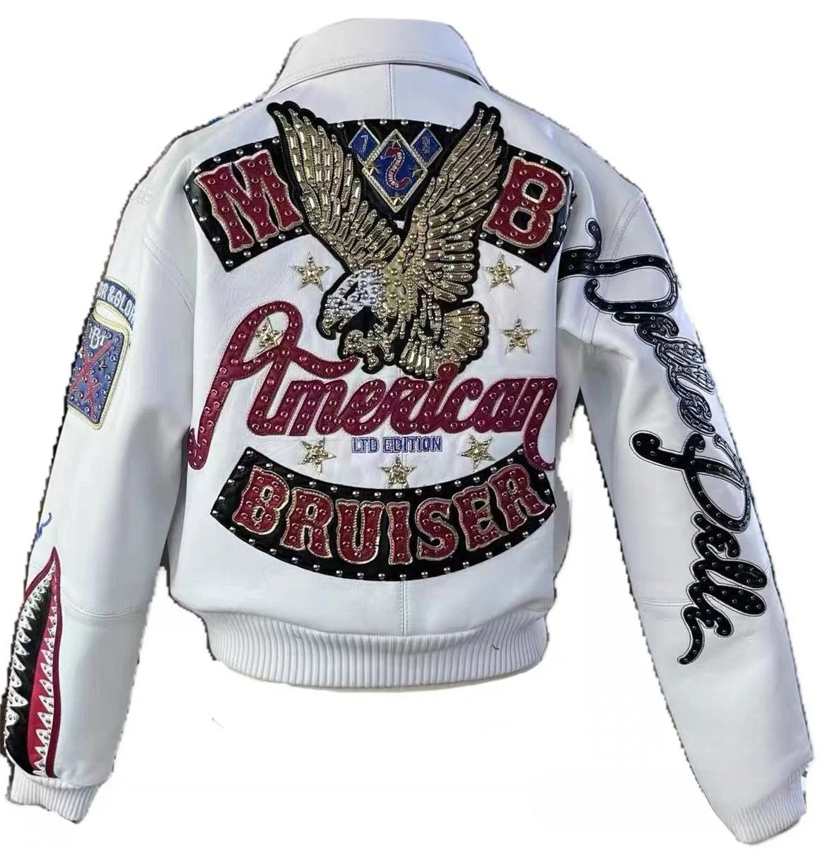 Heavy Industry Embroidery American Retro Motorcycle Coat Men's and Women's Stand Collar Flight Jacket Leather Jacket New Coat by DERILUJA LLC
