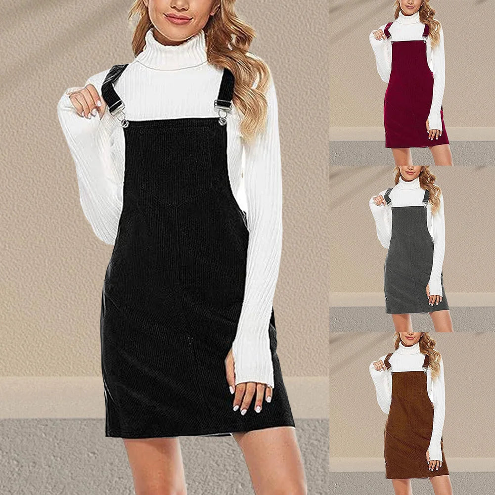 Mini Dress A Line Cute Jumper Dress &Pockets For Teenager Adjustable Shoulder by DERILUJA LLC