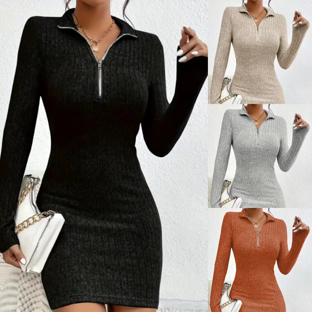 Fashion Solid Mini Dress Casual Plain Long Sleeve Bodycon Party Hip Wrap Dresses Robe by DERILUJA LLC